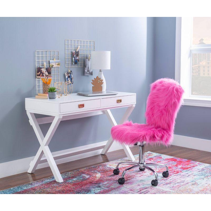 Elegant White Wood Campaign Desk with Rose Gold Accents and Drawers