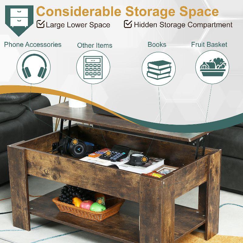 FDW Coffee Tables with Hidden Compartment and Storage Shelf Wooden Lift Tabletop Dining Table for Living Room Home (Brown)