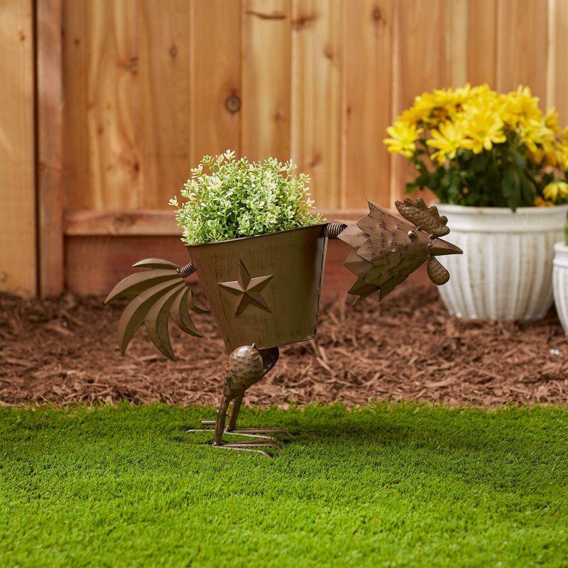 Brown Iron Pecking Rooster Planter for Indoor/Outdoor Use