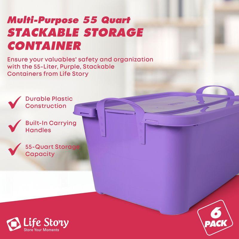 Life Story Multi-Purpose 55 Quart Stackable Storage Container with Secure Snapping Lids for Home Organization