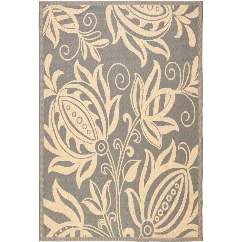 Gray and Natural Floral Motif Indoor/Outdoor Area Rug