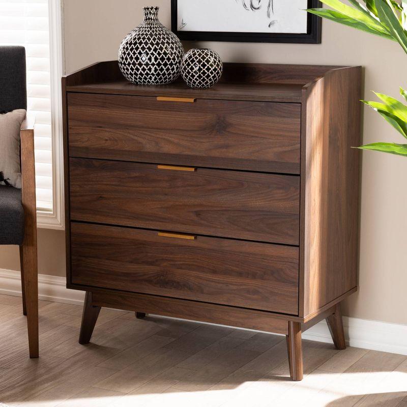 Lena Walnut Chest Brown - Baxton Studio: Mid-Century 3-Drawer Storage for Bedroom
