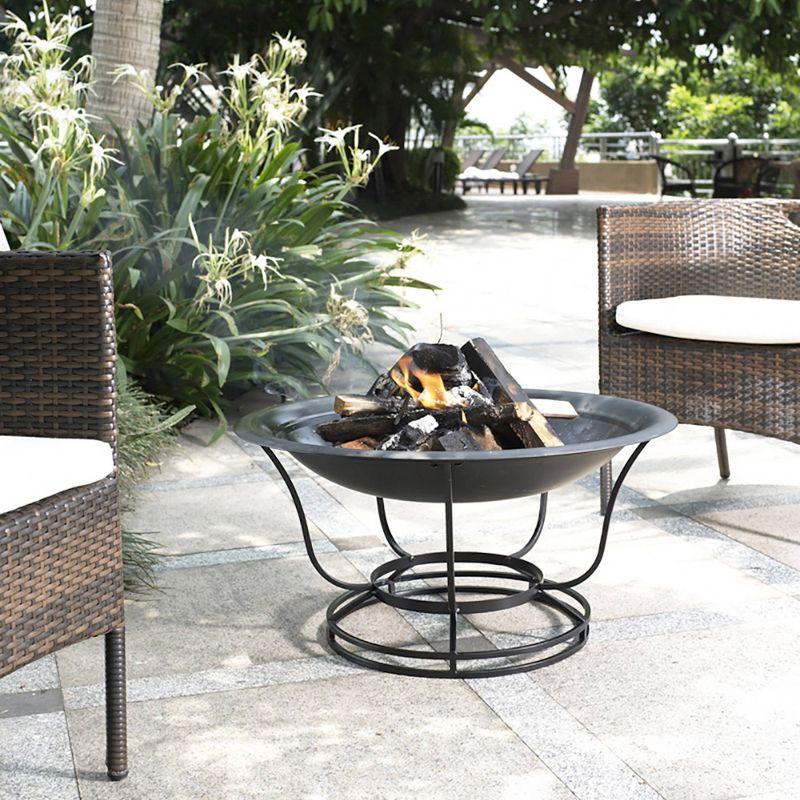 Buckner Firepit - Black - Crosley: Steel Construction, Mesh Guard, Poker & Cover Included