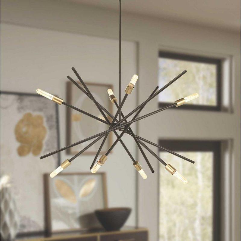 Progress Lighting Astra 8-Light Chandelier, Antique Bronze, Steel, Space-Age Design, Satin Brass Finish, No Shade