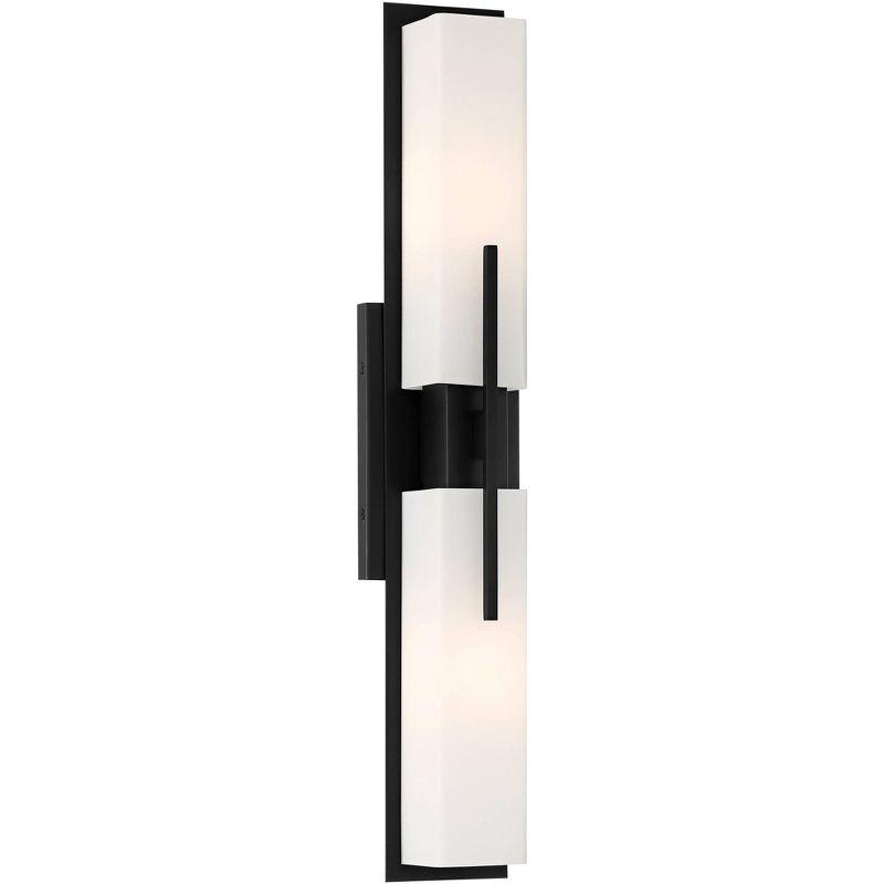 Possini Euro Design Midtown Mid Century Modern Wall Light Black Hardwire 23 1/2" 2-Light Fixture White Glass for Bedroom Bathroom Vanity Reading House