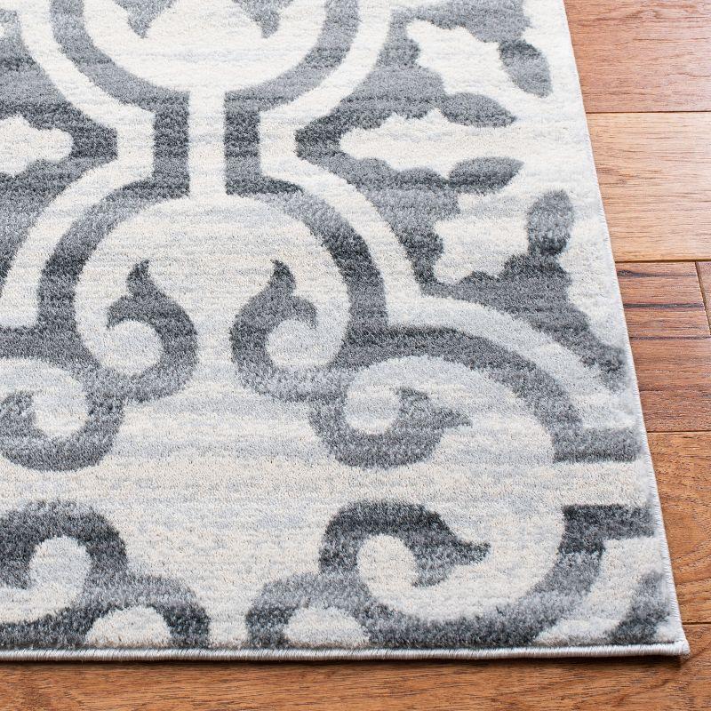 Grey and Ivory Hand-Knotted Synthetic Runner Rug