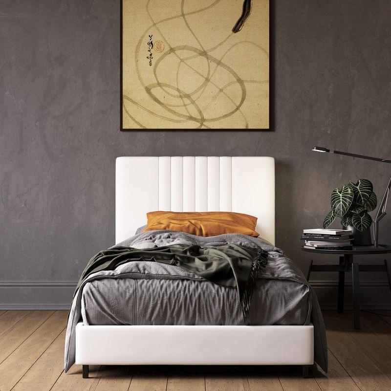 Twin White Faux Leather Upholstered Bed with Tufted Headboard