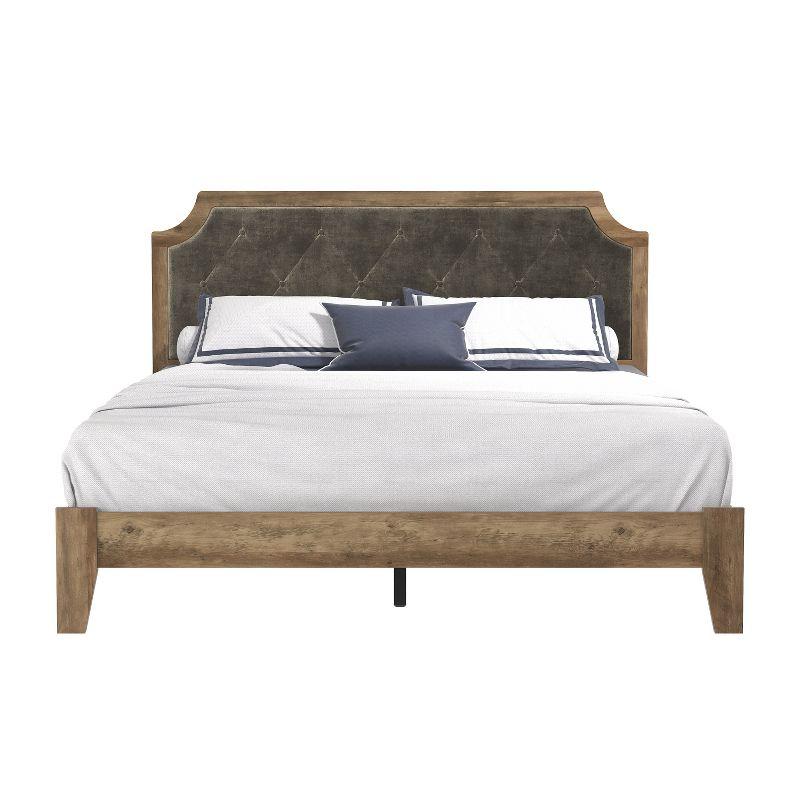 Annifer Knotty Oak Queen Bed with Luxe Upholstered Headboard