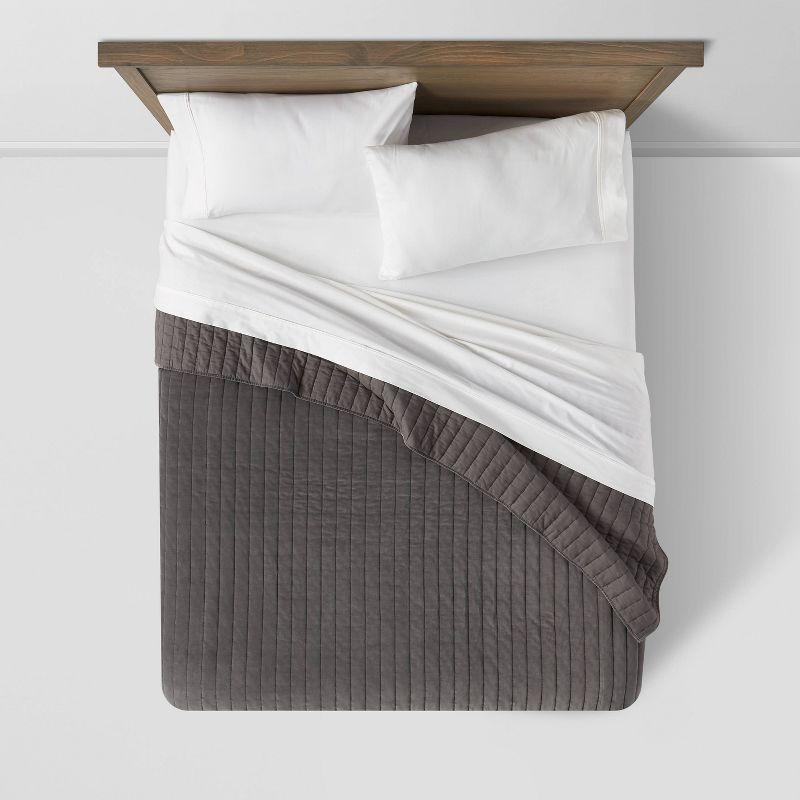 King Channel Stitch Velvet Quilt Charcoal - Threshold™: Cotton Backing, Year Round Comfort, Machine Washable