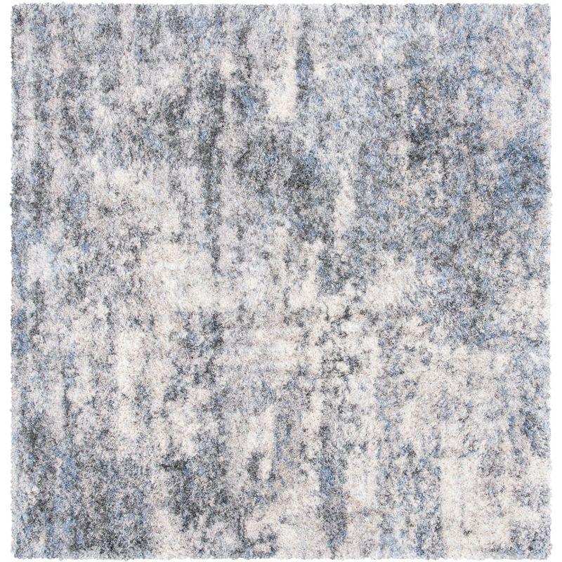 Ivory and Grey Synthetic Shag Square Area Rug