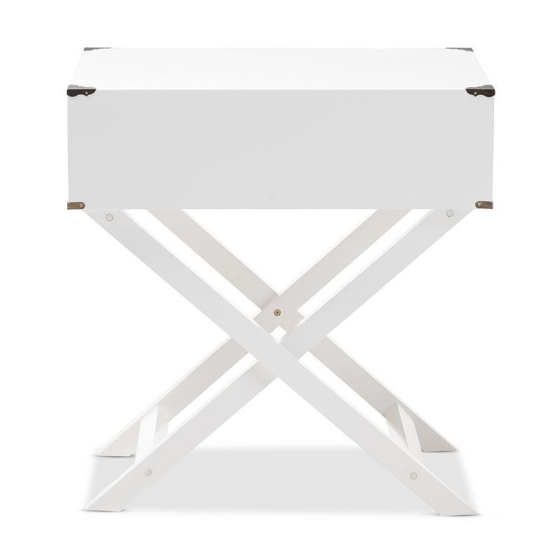 Curtice 1 Drawer Wooden Nightstand White - Baxton Studio: Bedside Table with X-Base, Modern Design, Includes Anti-Tip Hardware