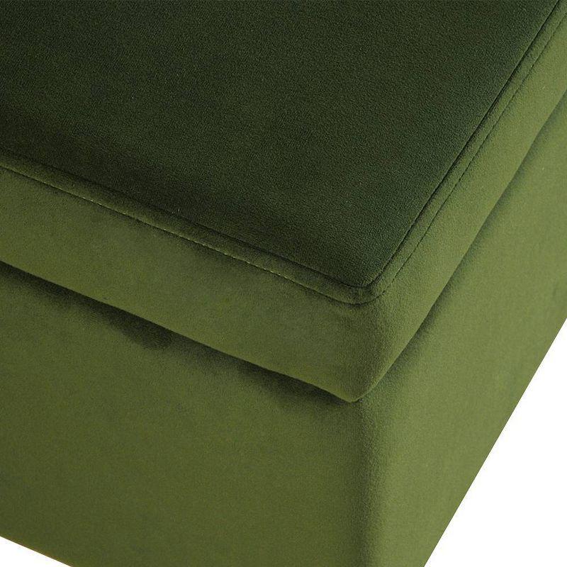 Medium Storage Bench with Metal Legs Green Velvet - HomePop: Upholstered Rectangular Ottoman for Bedroom, 250lb Capacity