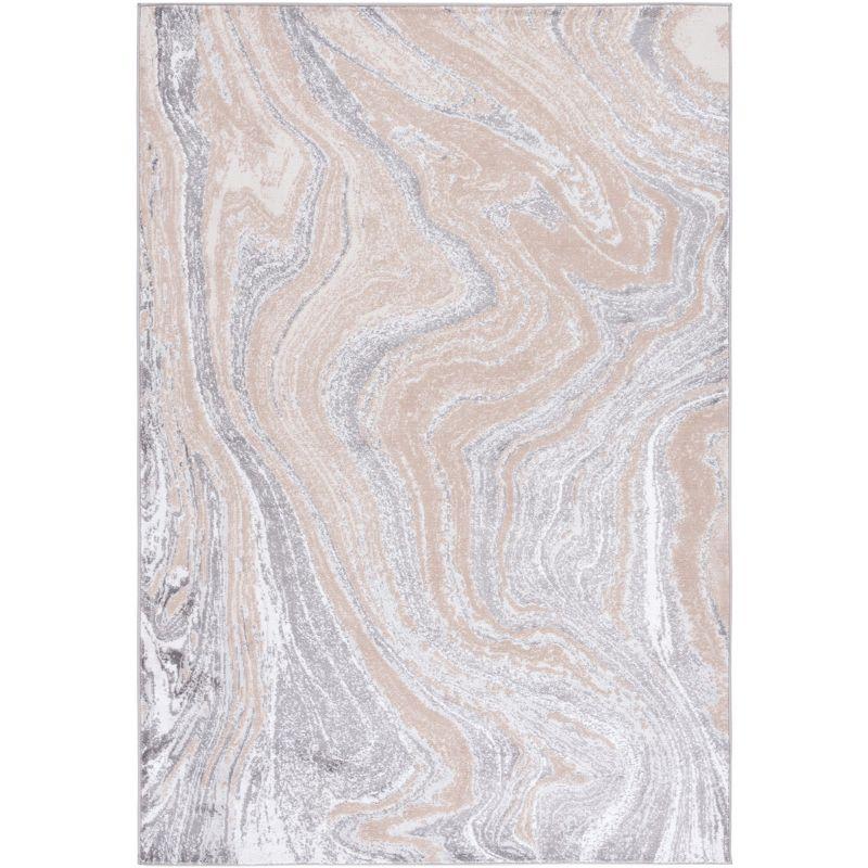 Abstract Beige and Grey Hand-Knotted Synthetic Area Rug