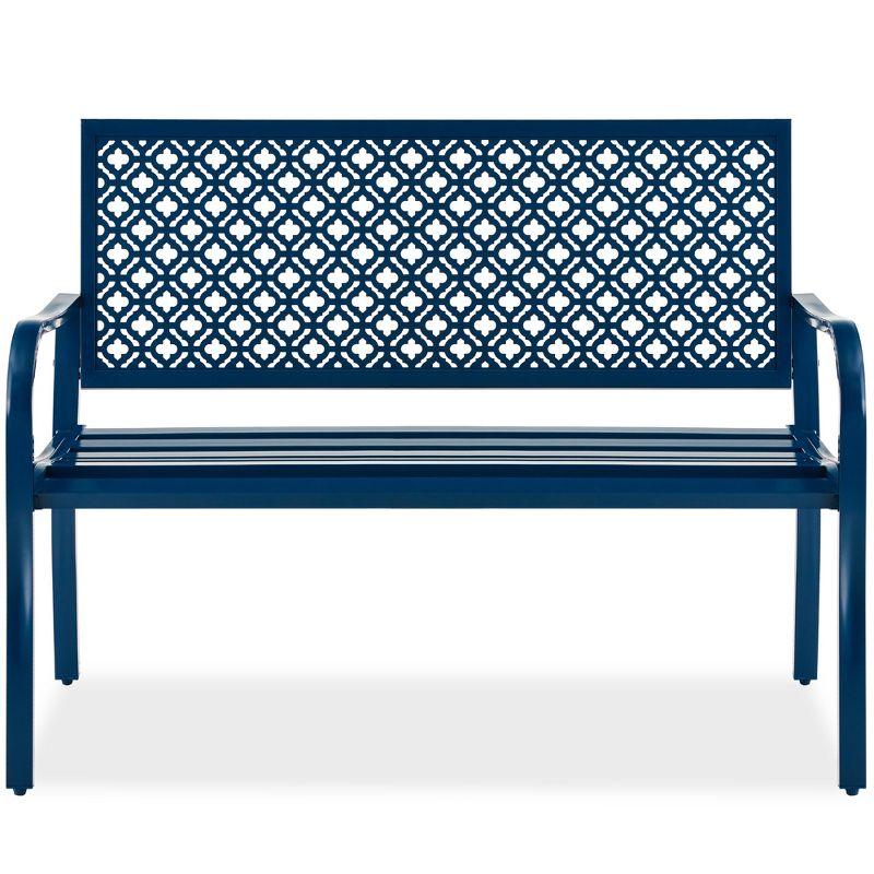 Red Barrel Studio® 2-Person Outdoor Metal Bench with Geometric Backrest, 790lb Capacity, for Garden, Patio, and Entryway