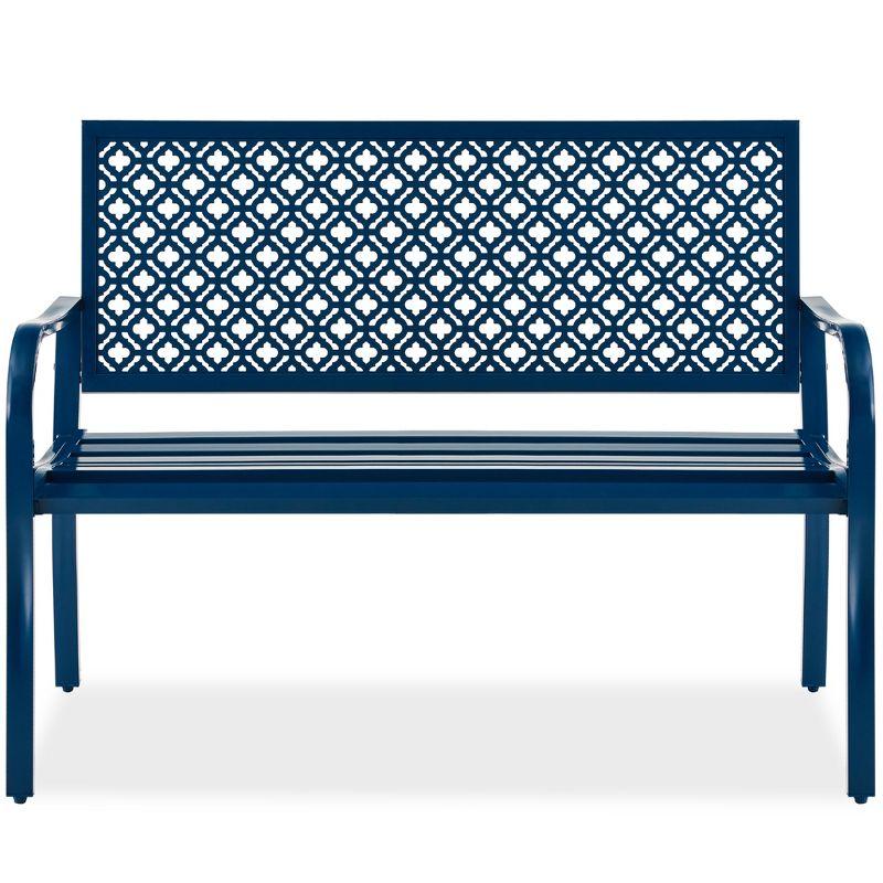 Peacock Blue Steel Geometric Backrest Lawn Bench