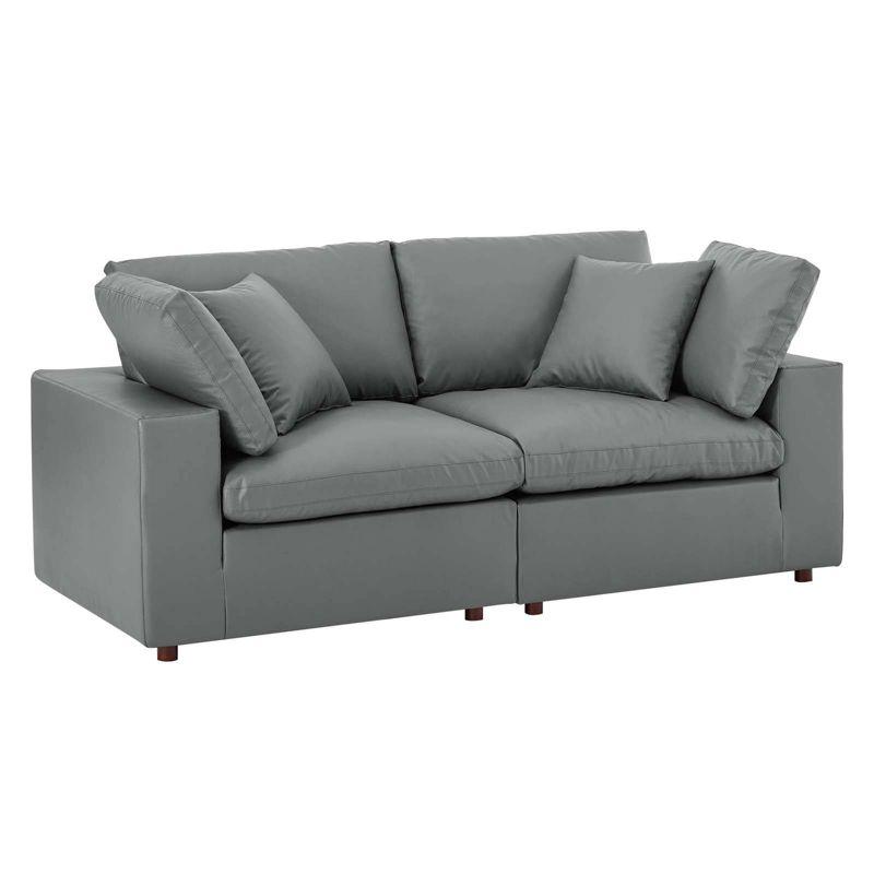 Gray Faux Leather Loveseat with Down Fill Cushions