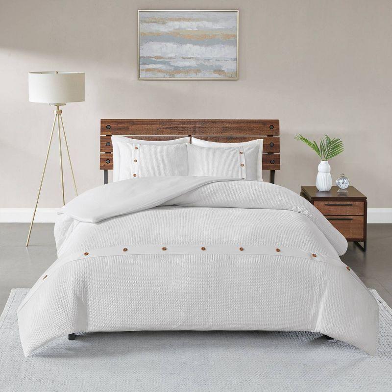 White Cotton Waffle Weave Full/Queen Duvet Cover Set