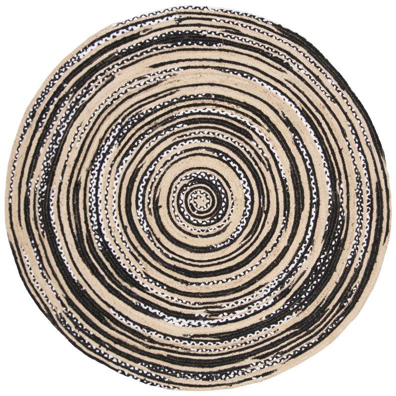 Boho-Chic Black & Ivory Handwoven Cotton Round Rug - 8'