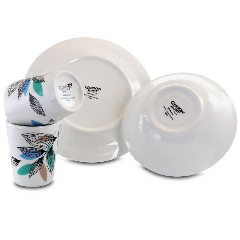 White Ceramic 12-Piece Dinnerware Set with Leaf Design