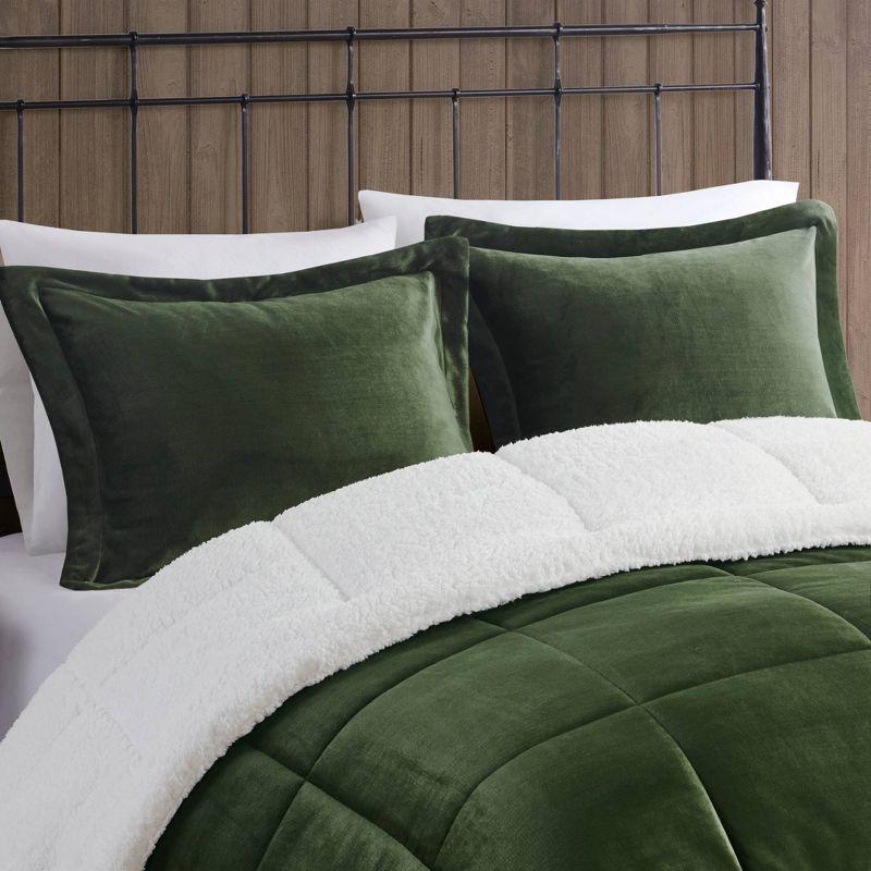 King Green/Ivory Plush to Sherpa Down Alternative Comforter Set