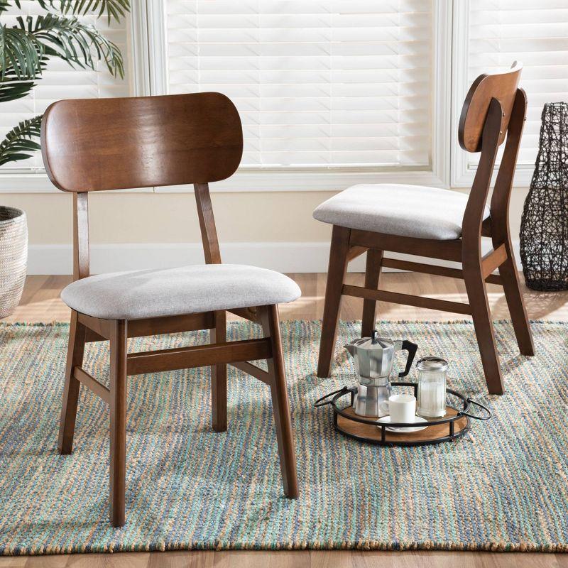 2pc EuclidWood Dining Chair Set Gray/Brown - Baxton Studio: Comfortable Seating, Angled Legs, Polyester