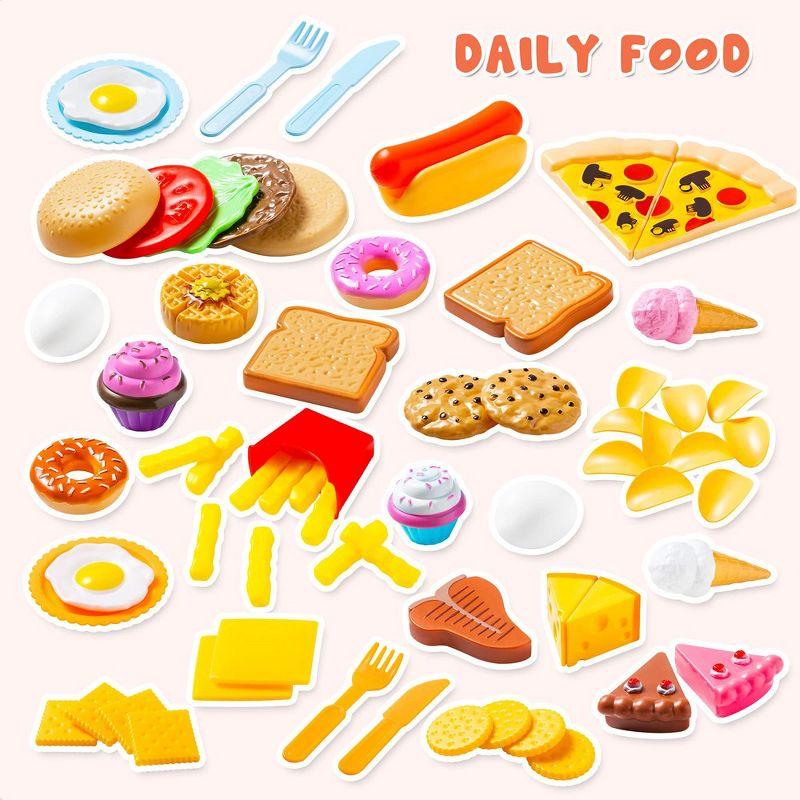 SYNCFUN 135Pcs Kids Play Food Set, Pretend Food Toys for Play Kitchen with Fruit, Vegetable, Food Can, Dessert, for Toddler Boys Girls 2 3 4 5 6 Years