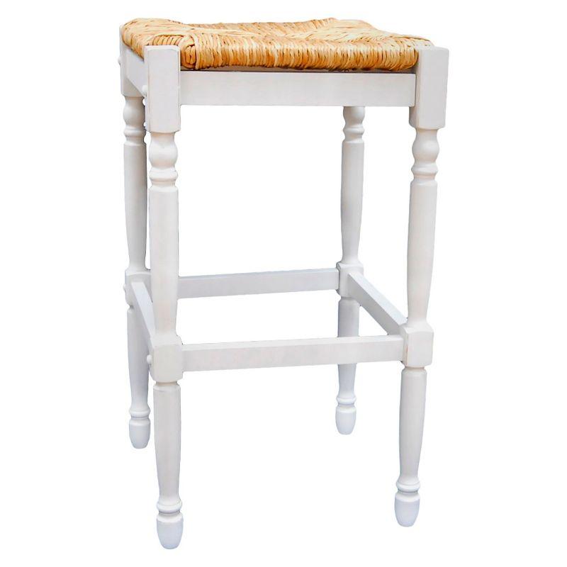 Carolina Cottage Hawthorne 24" Counter Stool with Woven Rush Seat - Vintage Hardwood Legs, Hand Finish Backless Stool (Antique White)