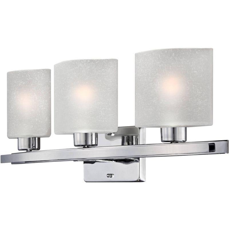 Possini Euro Design Modern Wall Light Chrome Hardwire 23 1/2" 3-Light Fixture White Linen Glass for Bedroom Bathroom Vanity Reading Living Room House