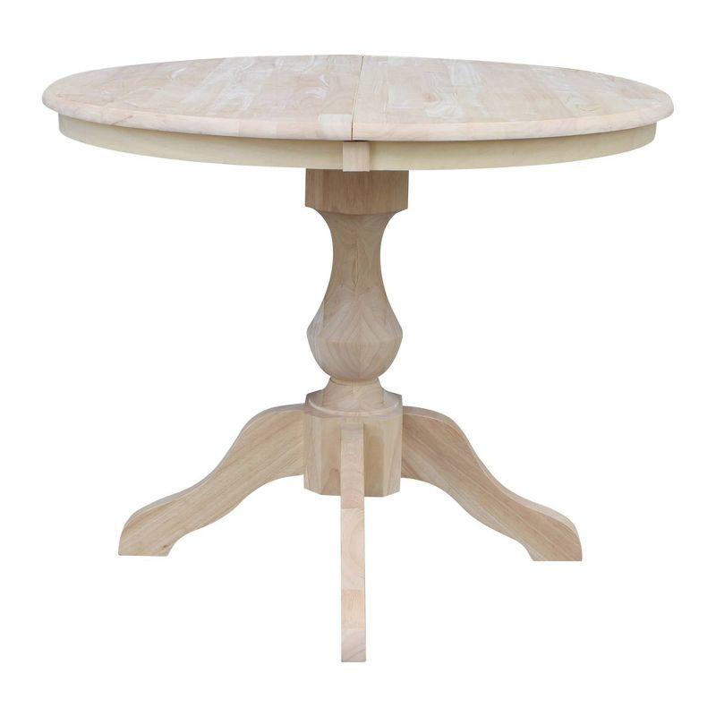 36" Kent Round Top Pedestal Dining Table with 12" Leaf Unfinished - International Concepts: Solid Wood, Expandable