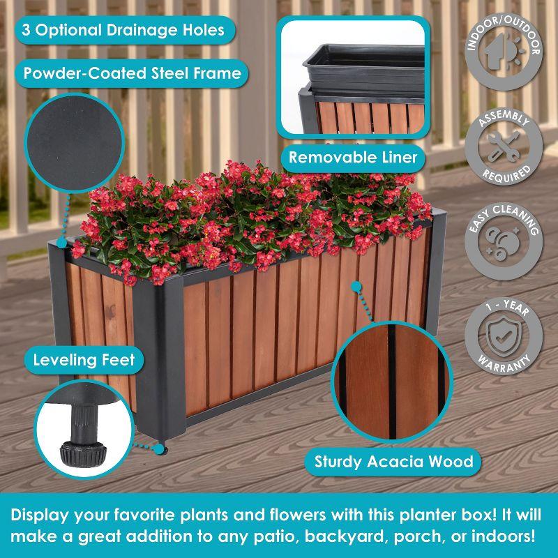 Sunnydaze Acacia Wood Slatted Planter Box with Removable Insert - 24" W x 8.25" D x 8.75" H