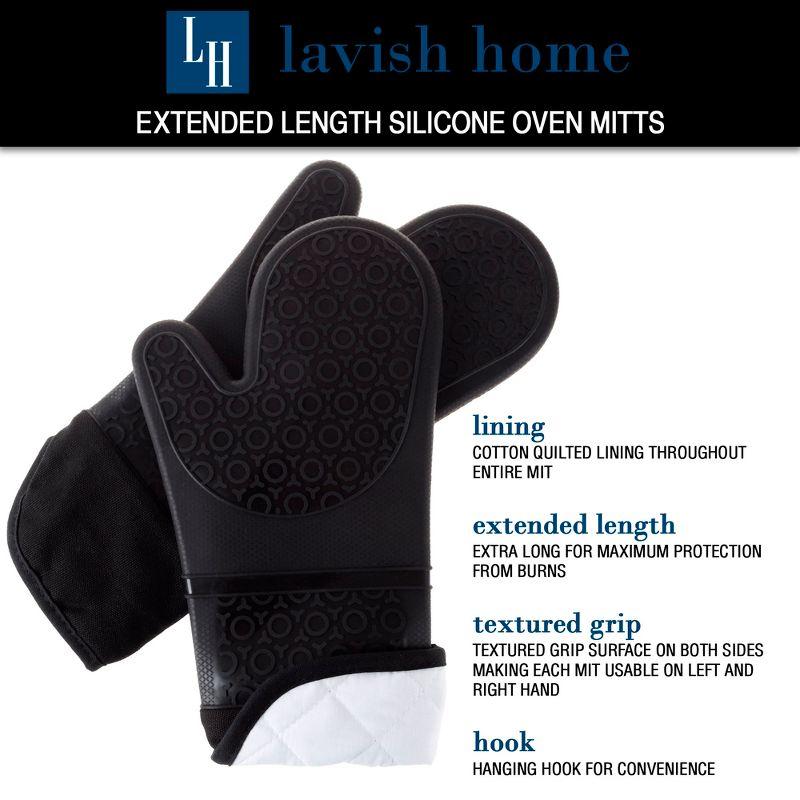 Hastings Home Extra-Long Silicone Oven Mitts - Heat-Resistant and Waterproof Potholders with Quilt Lining and 2-Sided Textured Grip