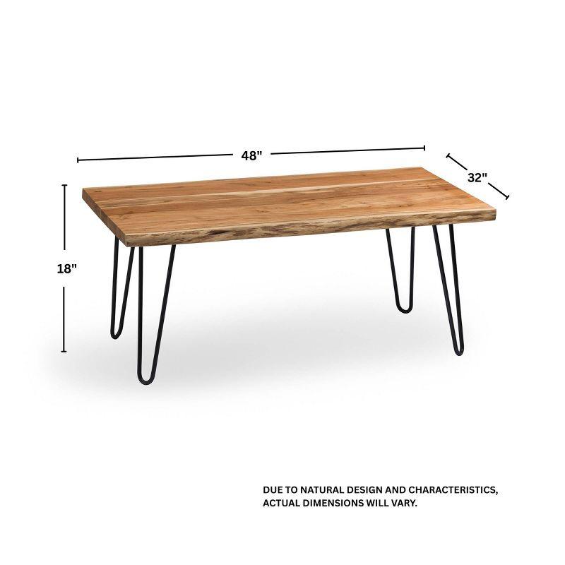 Alaterre Furniture 48" Hairpin Natural Brown Live Edge Large Coffee Table: Acacia Wood, Nylon Floor Protectors