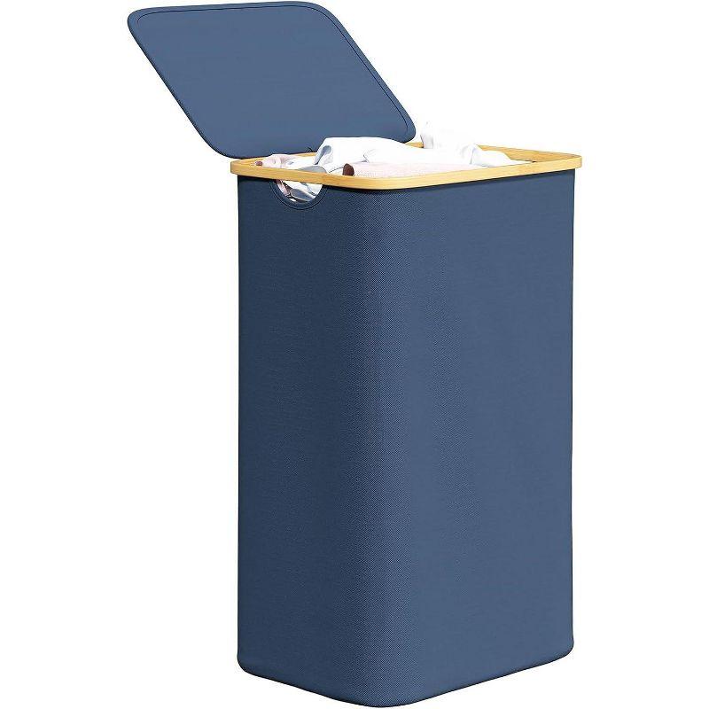 110 L Laundry Hamper with Lid,features Bamboo Handle,Blue