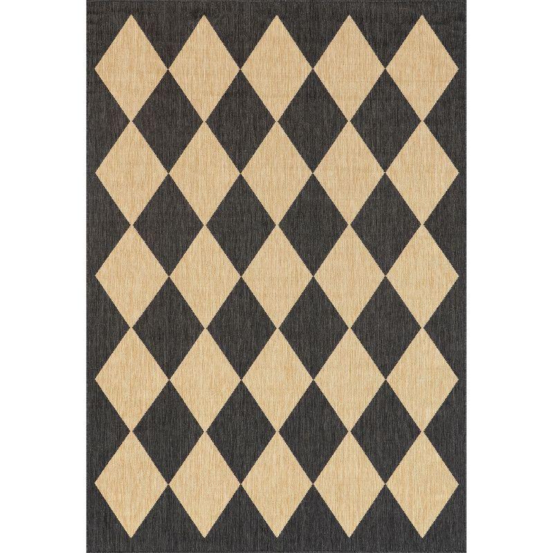 Dark Grey and Beige Diamond Pattern Indoor/Outdoor Area Rug