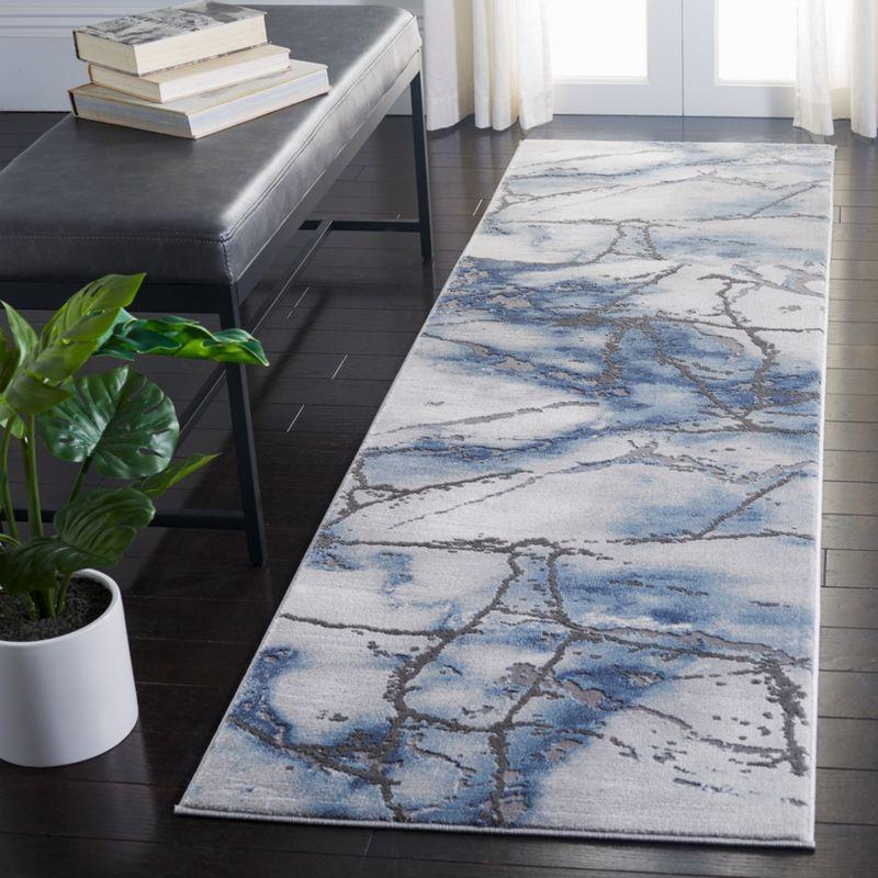 Gray and Blue Abstract Synthetic Runner Rug, 2'3" x 12'