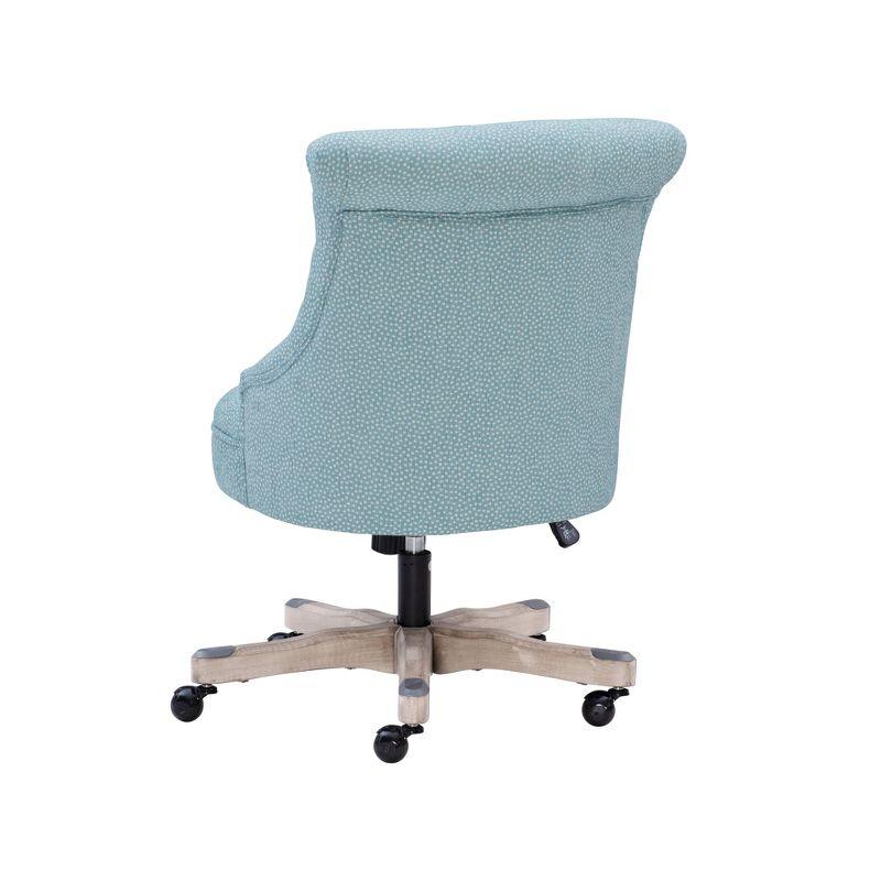 Plush Light Blue Fabric Swivel Office Chair with Gray Wash Wood Base