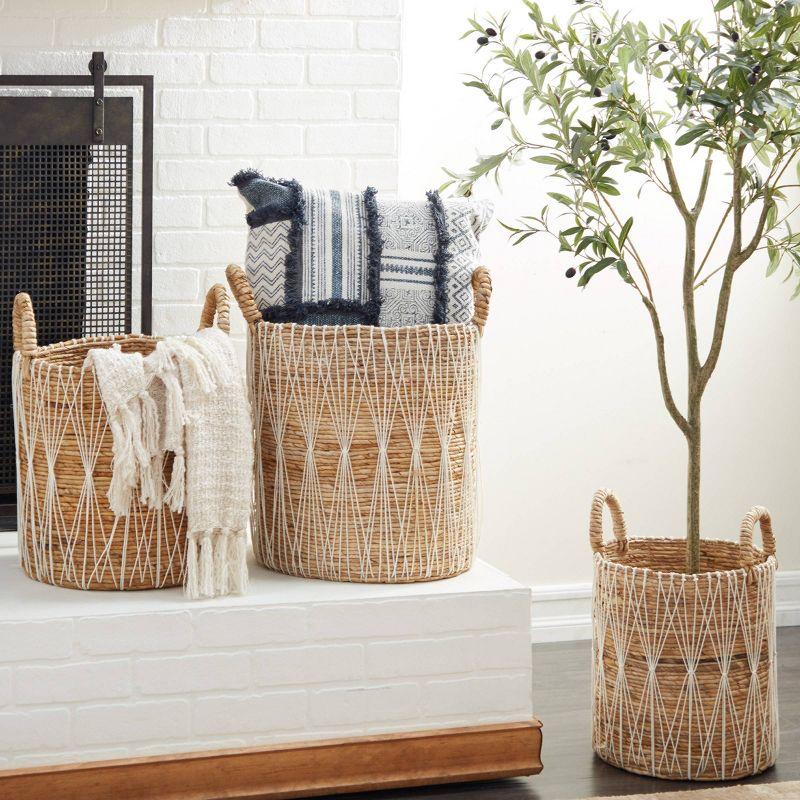 Handmade Bohemian Wicker Basket With Handles - Set of 3