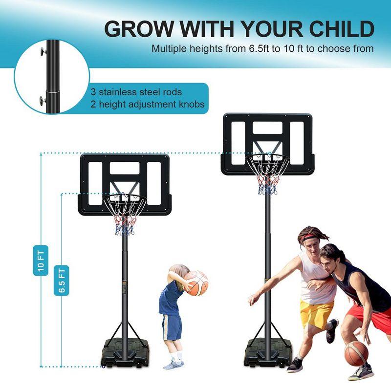 Portable Basketball System Basketball Hoop & Goal with 44" Backboard and Movable Wheels, 6.5-10ft Adjustable Height, for Kids, Teenagers, Adults