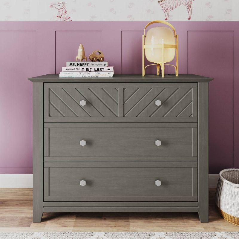 Lunar Gray Modern Chevron 3-Drawer Nursery Dresser