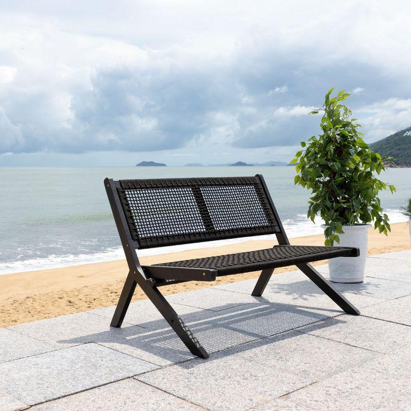 Kobina 49" Black Wood and Rope Outdoor Folding Bench