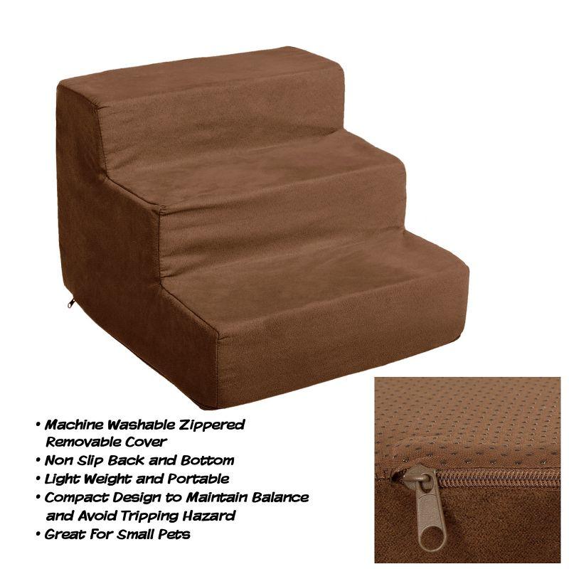 Pet Adobe High-Density Foam Portable Pet Stairs - 3-Step Design, 16" x 15" x 12", Brown