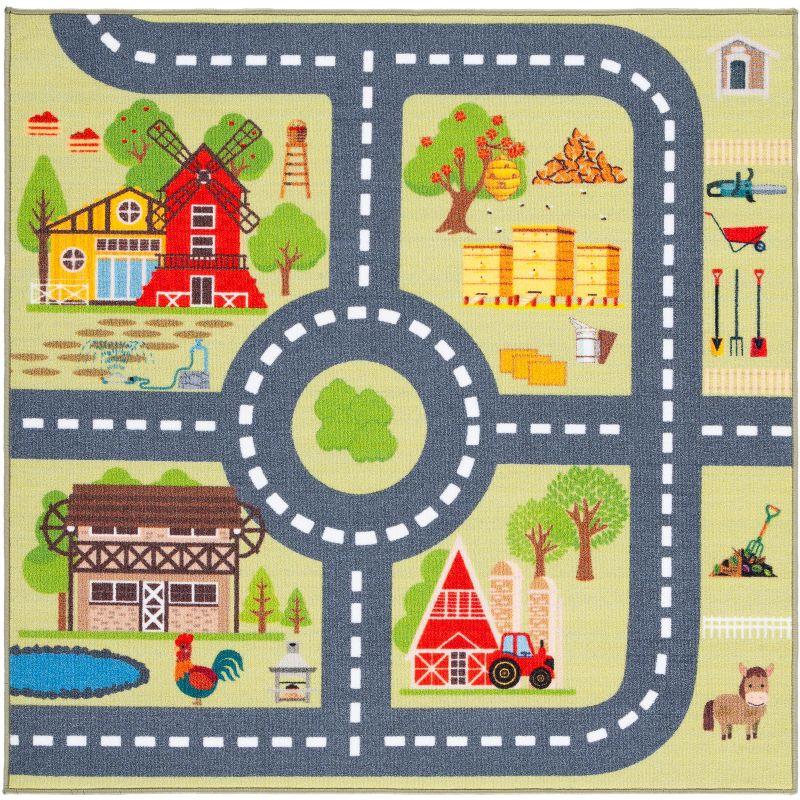 Kids Playhouse 232 in Light Green/Dark Gray Area Rug