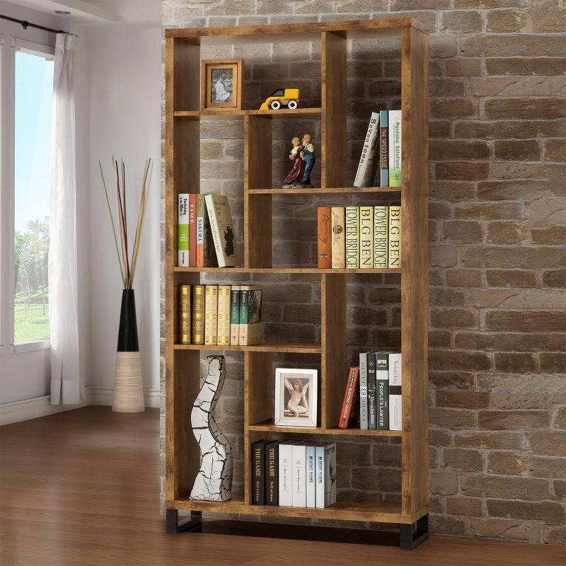 Antique Nutmeg and Black Transitional Bookcase with Cubes