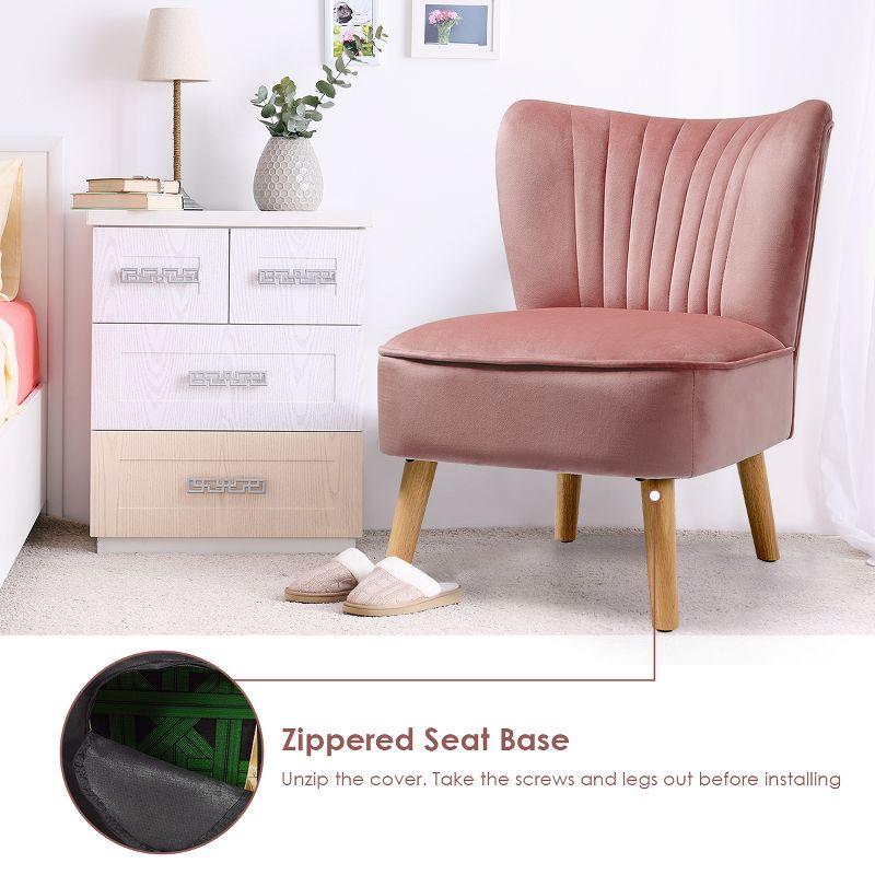 Costway Armless Accent Chair Modern Velvet Leisure Chair Single Upholstered Pink