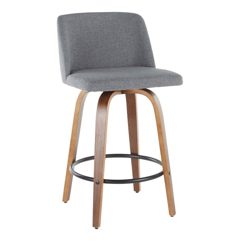 Set of 2 Toriano Mid-Century Modern Counter Height Barstools Walnut/Gray - LumiSource
