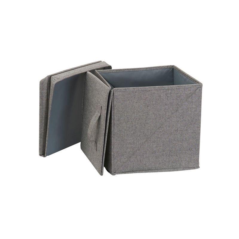 Jumbo Fabric Storage Bin, Double Twist Box, Foldable Frame and Lid, Space-Saving, Double Handles, Center Divider, Grey