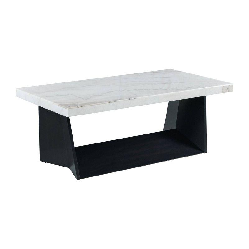 Contemporary Beckley 48" Rectangular White Marble & Wood Coffee Table