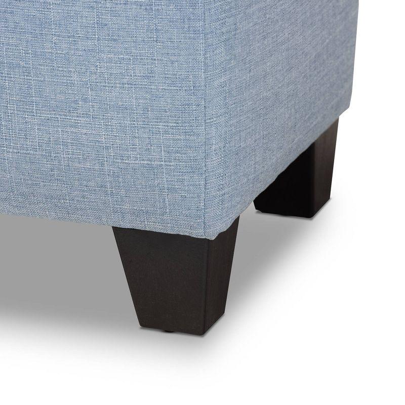 Light Blue Tufted Fabric Storage Ottoman with Black Wood Feet