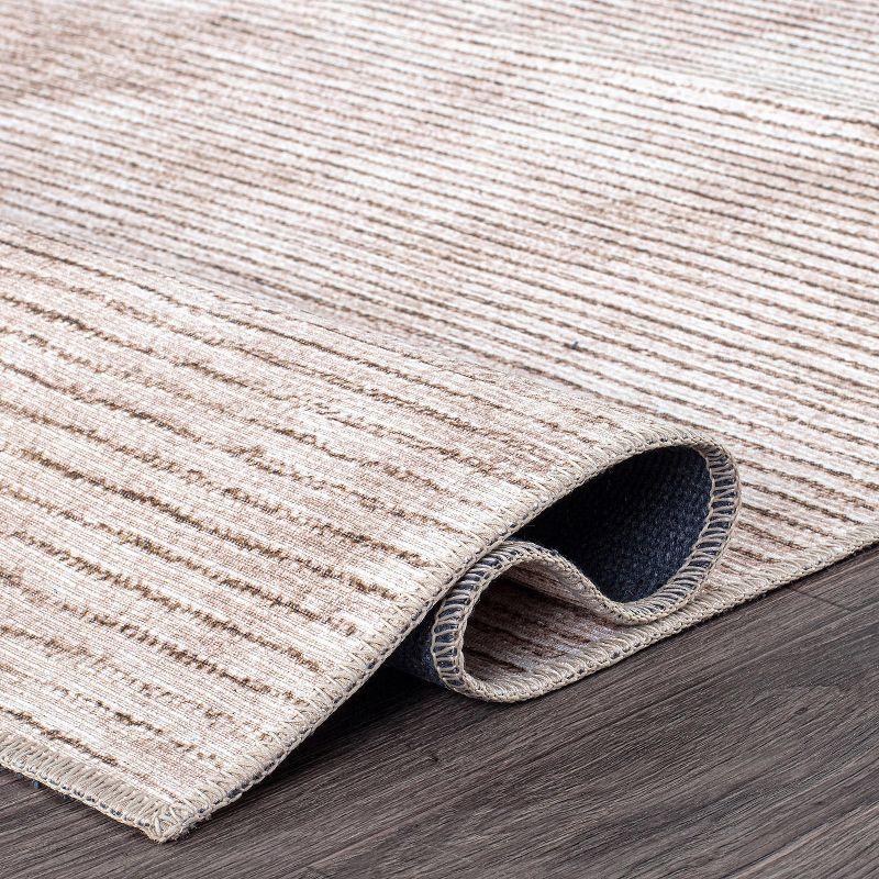 World Rug Gallery Contemporary Distressed Stripe Machine Washable 8'4"x11'6" Beige Area Rug