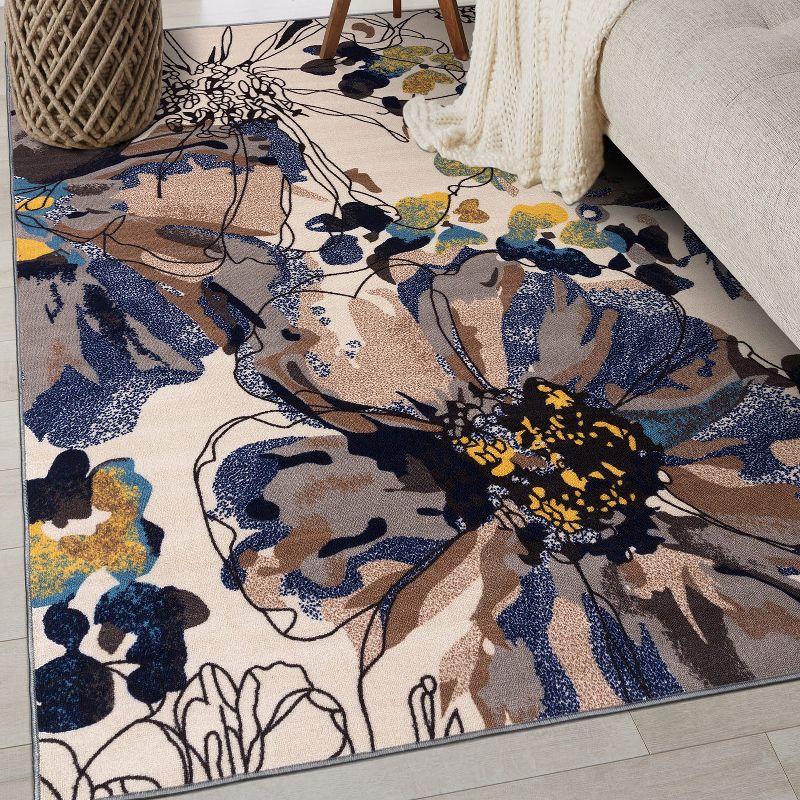 World Rug Gallery Modern Bright Flowers Non-Slip Area Rug